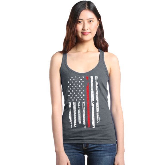 Shop4Ever Women's American Flag Red Line Patriotic 4th of July Racerback Tank Top X-Small Charcoal