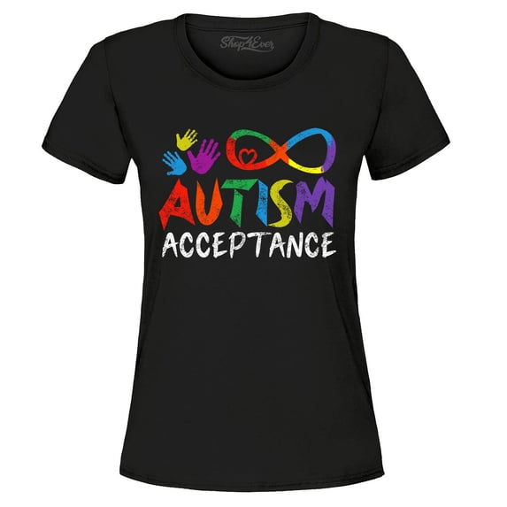 Shop4Ever Women's Autism Acceptance Infinity Symbol Graphic T-Shirt Large Black