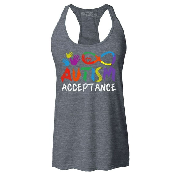 Shop4Ever Women's Autism Acceptance Infinity Symbol Racerback Tank Top Small Charcoal