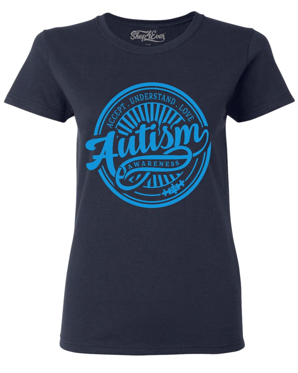 Shop4Ever Women's Autism Awareness Accept Understand Love Circle Graphic T-Shirt XX-Large Navy