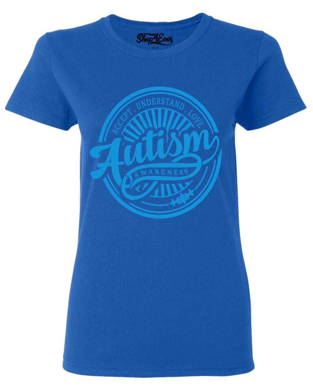 Shop4Ever Women's Autism Awareness Accept Understand Love Circle Graphic T-Shirt XX-Large Royal Blue