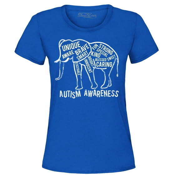 Shop4Ever Women's Autism Awareness Elephant Graphic T-Shirt Medium Royal Blue