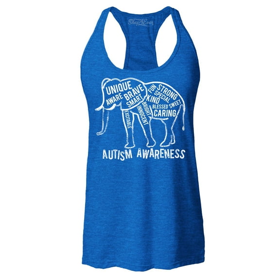 Shop4Ever Women's Autism Awareness Elephant Racerback Tank Top Small Royal Blue