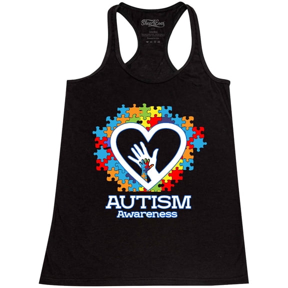 Shop4Ever Women's Autism Awareness Hands Puzzle Heart Racerback Tank Top X-Small Black