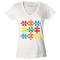 thumbnail image 1 of Shop4Ever Women's Autism Awareness Puzzle Pieces with Words Slim Fit V-Neck T-Shirt Medium White, 1 of 5