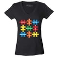 thumbnail image 1 of Shop4Ever Women's Autism Awareness Puzzle Pieces with Words Slim Fit V-Neck T-Shirt X-Large Black, 1 of 5