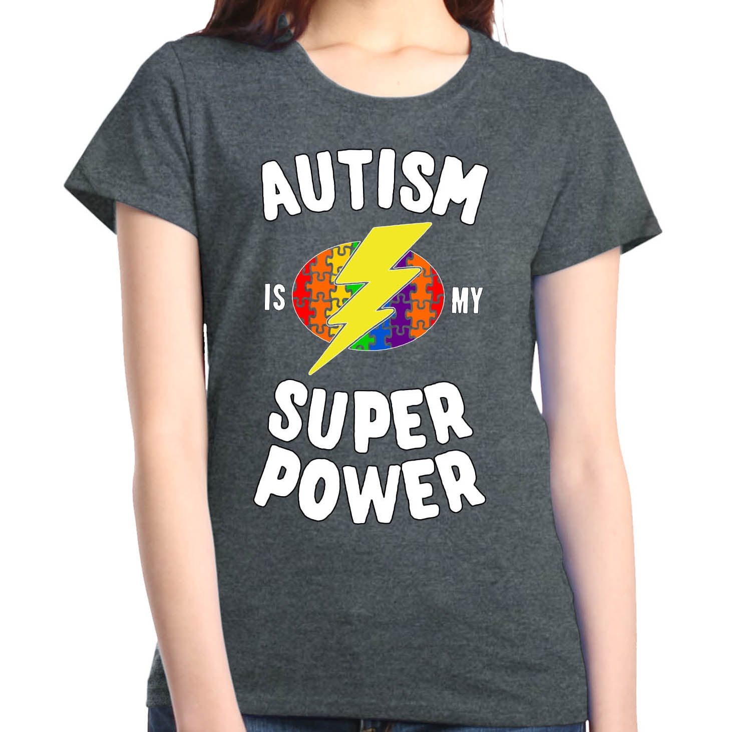 Shop4Ever Women's Autism Is My Super Power Autism Awareness Graphic T-Shirt Large Dark Heather