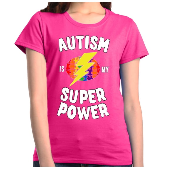 Shop4Ever Women's Autism Is My Super Power Autism Awareness Graphic T-Shirt Medium Heliconia Pink