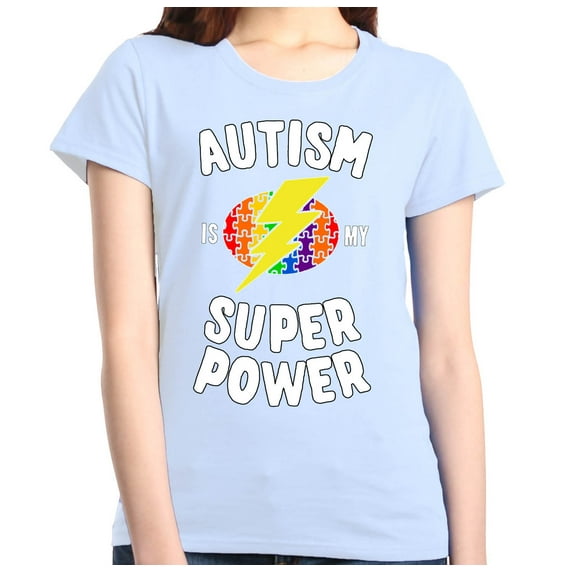 Shop4Ever Women's Autism Is My Super Power Autism Awareness Graphic T-Shirt Small White