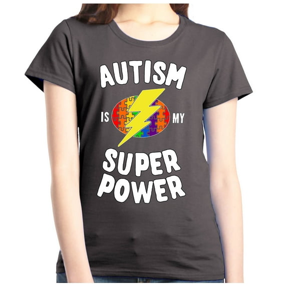 Shop4Ever Women's Autism Is My Super Power Autism Awareness Graphic T-Shirt X-Large Charcoal