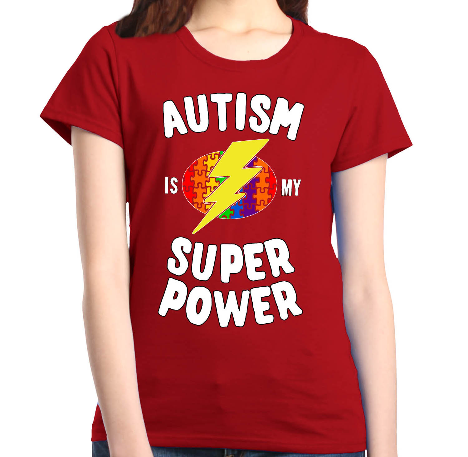 Shop4Ever Women's Autism Is My Super Power Autism Awareness Graphic T-Shirt XX-Large Red