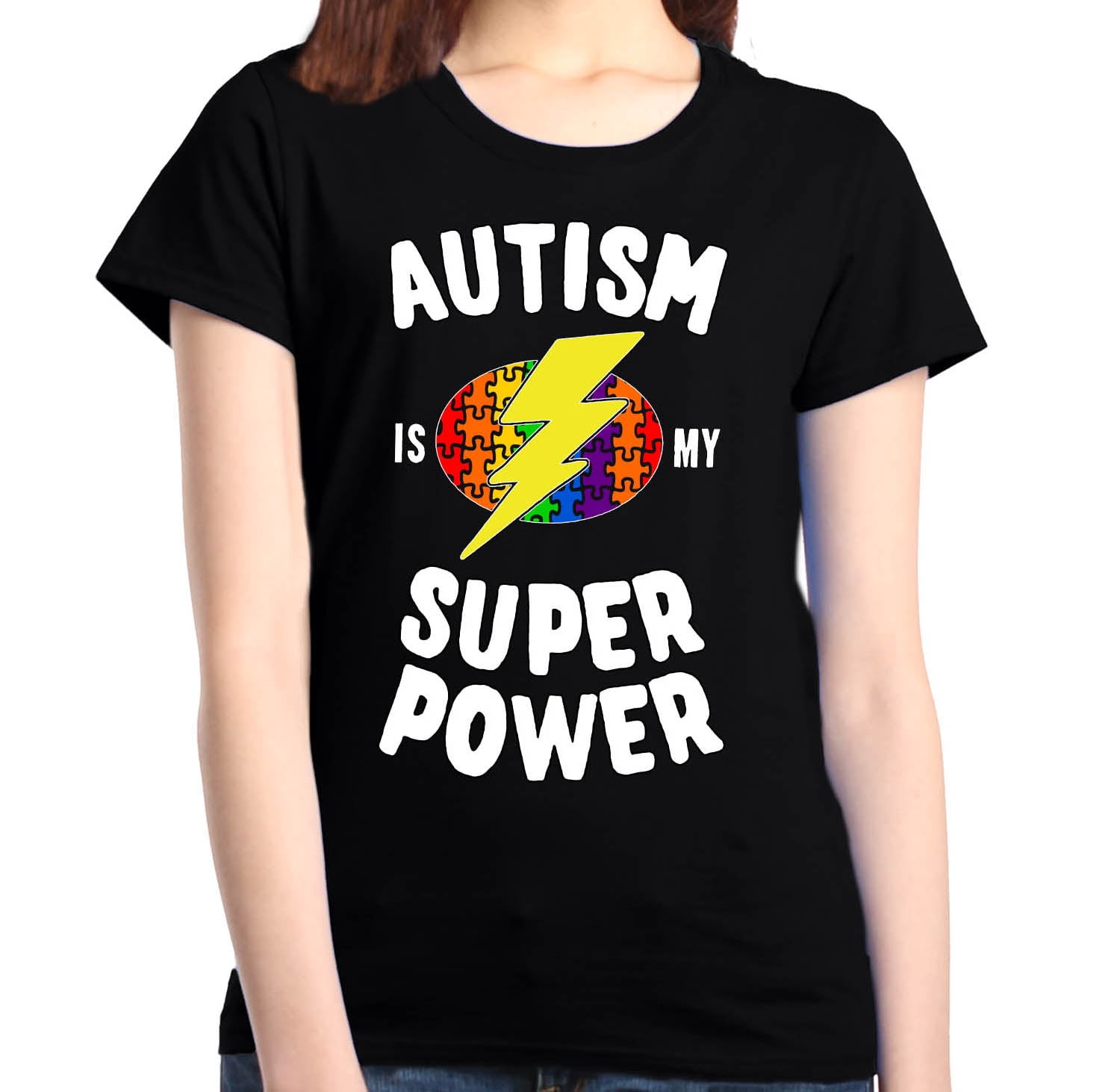 Shop4Ever Women's Autism Is My Super Power Autism Awareness Graphic T-Shirt XXX-Large Black