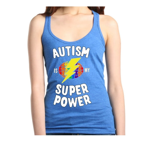 Shop4Ever Women's Autism Is My Super Power Autism Awareness Racerback Tank Top X-Large Royal Blue