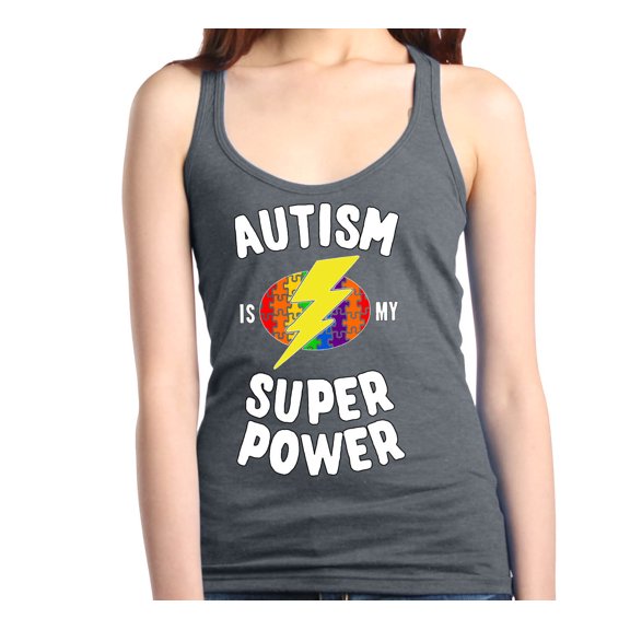 Shop4Ever Women's Autism Is My Super Power Autism Awareness Racerback Tank Top X-Small Charcoal