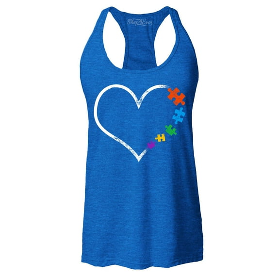Shop4Ever Women's Autism Love Heart Puzzle Pieces Racerback Tank Top Large Royal Blue