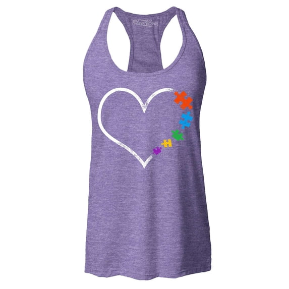 Shop4Ever Women's Autism Love Heart Puzzle Pieces Racerback Tank Top X-Large Purple