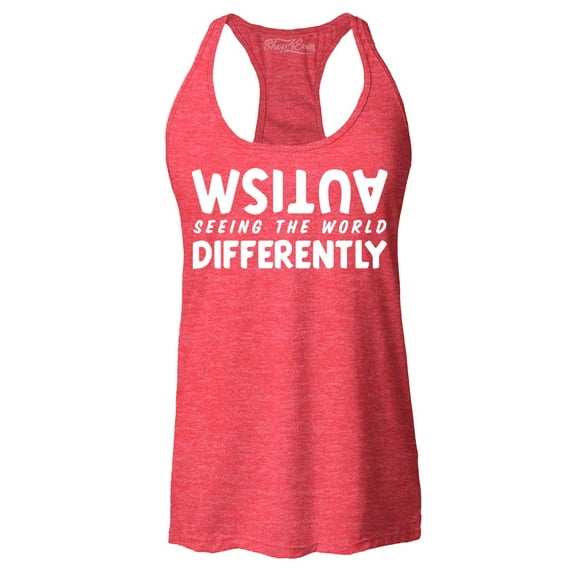 Shop4Ever Women's Autism Seeing the World Differently Racerback Tank Top X-Large Red