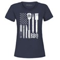 thumbnail image 1 of Shop4Ever Women's BBQ American Flag USA Grill Cook Graphic T-Shirt Small Navy, 1 of 5