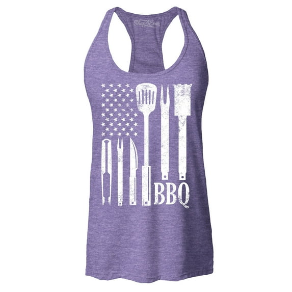 Shop4Ever Women's BBQ American Flag USA Grill Cook Racerback Tank Top Large Purple