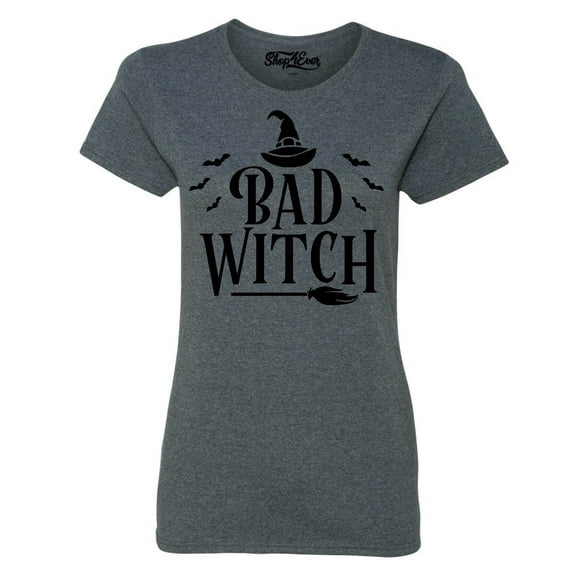 Shop4Ever Women's Bad Witch "BLACK" Halloween Costume Graphic T-Shirt Medium Dark Heather