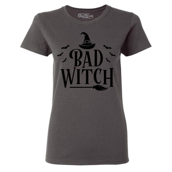 Shop4Ever Women's Bad Witch "BLACK" Halloween Costume Graphic T-Shirt Small Charcoal