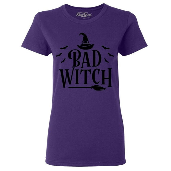 Shop4Ever Women's Bad Witch "BLACK" Halloween Costume Graphic T-Shirt Small Purple