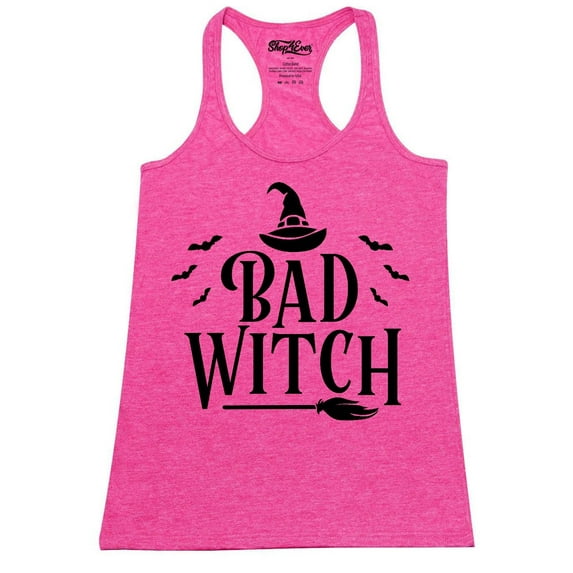 Shop4Ever Women's Bad Witch "BLACK" Halloween Costume Racerback Tank Top Large Fuchsia