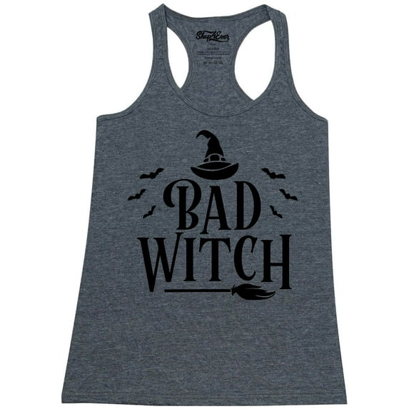 Shop4Ever Women's Bad Witch "BLACK" Halloween Costume Racerback Tank Top Small Charcoal