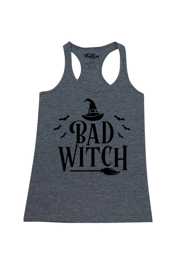 Women's Bad Witch "BLACK" Halloween Costume Racerback Tank Top Small Charcoal