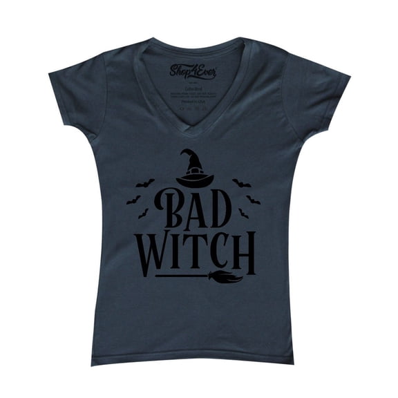 Shop4Ever Women's Bad Witch "BLACK" Halloween Costume Slim Fit V-Neck T-Shirt Medium Charcoal