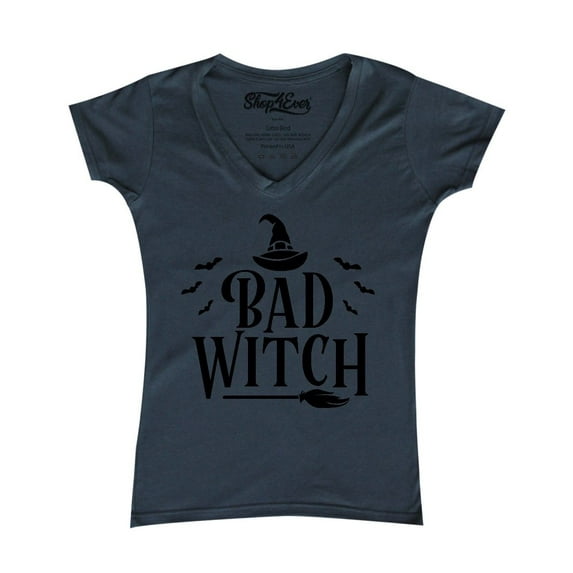 Shop4Ever Women's Bad Witch "BLACK" Halloween Costume Slim Fit V-Neck T-Shirt XX-Large Charcoal