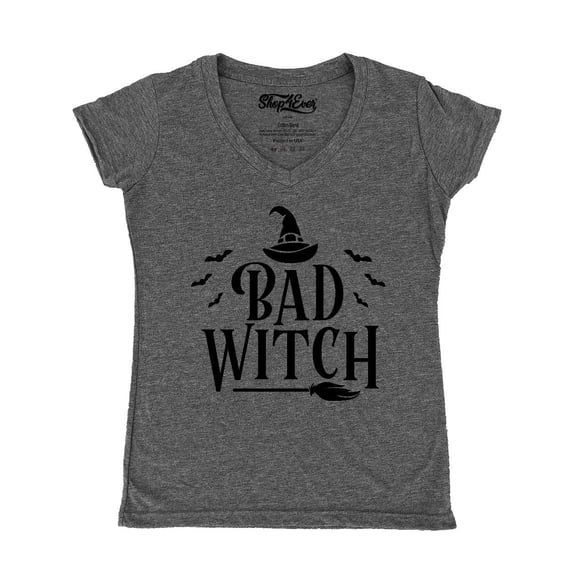 Shop4Ever Women's Bad Witch "BLACK" Halloween Costume Slim Fit V-Neck T-Shirt XX-Large Heather Charcoal