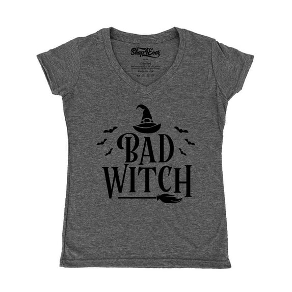 Shop4Ever Women's Bad Witch "BLACK" Halloween Costume Slim Fit V-Neck T-Shirt XX-Large Heather Charcoal