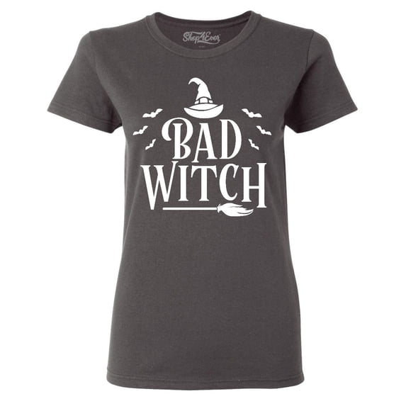 Shop4Ever Women's Bad Witch "WHITE" Halloween Costume Graphic T-Shirt X-Large Charcoal