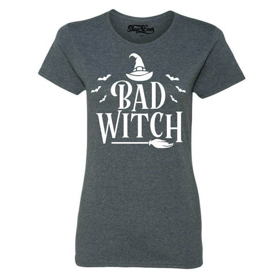 Shop4Ever Women's Bad Witch "WHITE" Halloween Costume Graphic T-Shirt X-Large Dark Heather