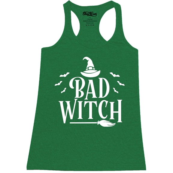 Shop4Ever Women's Bad Witch "WHITE" Halloween Costume Racerback Tank Top Small Kelly Green