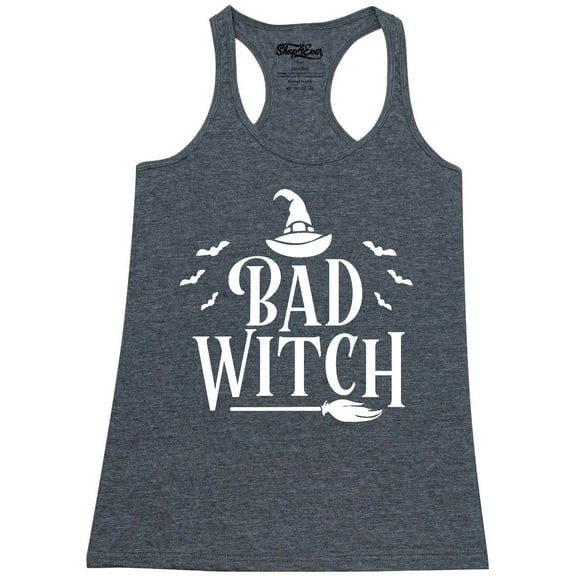 Shop4Ever Women's Bad Witch "WHITE" Halloween Costume Racerback Tank Top X-Large Charcoal