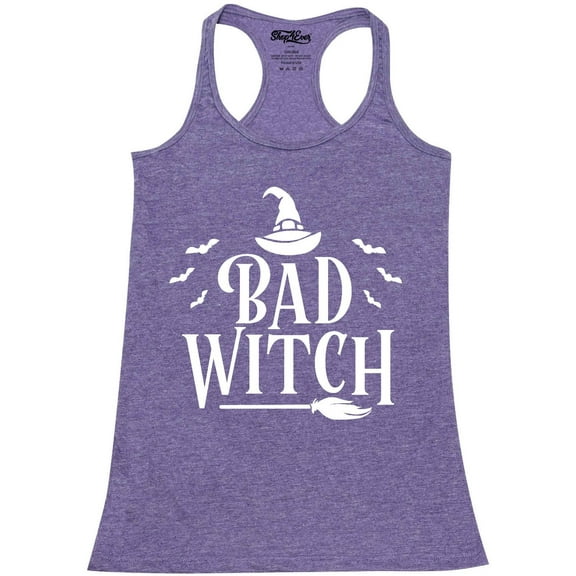 Shop4Ever Women's Bad Witch "WHITE" Halloween Costume Racerback Tank Top XX-Large Purple