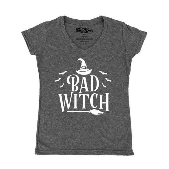 Shop4Ever Women's Bad Witch "WHITE" Halloween Costume Slim Fit V-Neck T-Shirt Large Heather Charcoal