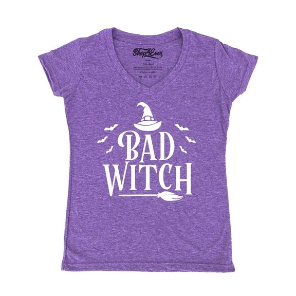 Shop4Ever Women's Bad Witch "WHITE" Halloween Costume Slim Fit V-Neck T-Shirt X-Large Heather Purple