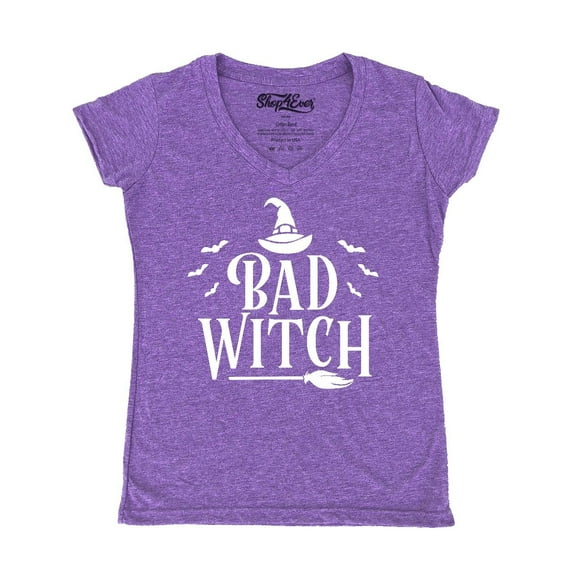 Shop4Ever Women's Bad Witch "WHITE" Halloween Costume Slim Fit V-Neck T-Shirt XX-Large Heather Purple
