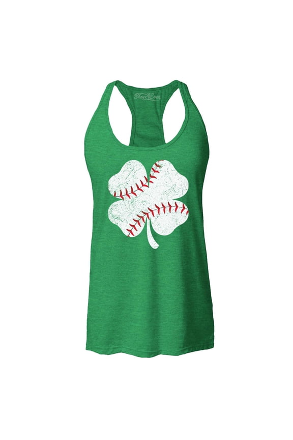 Women's Baseball Shamrock Charm St. Patrick's Day Sports Racerback Tank Top Small Kelly Green