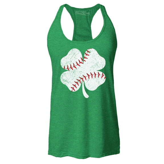 Shop4Ever Women's Baseball Shamrock Charm St. Patrick's Day Sports Racerback Tank Top XX-Large Kelly Green
