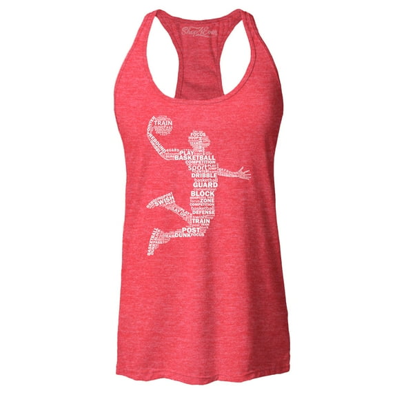 Shop4Ever Women's Basketball Player Dunk Silhouette Word Cloud Racerback Tank Top Medium Red