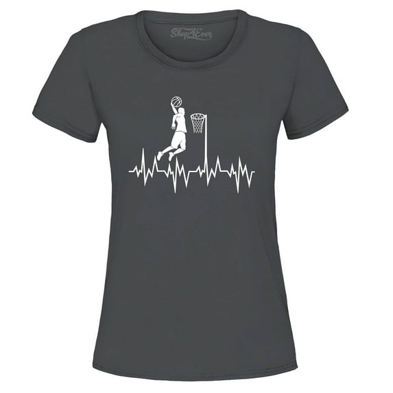 Shop4Ever Women's Basketball Player Slam Dunk Heartline Heartbeat Graphic T-Shirt XXX-Large Charcoal