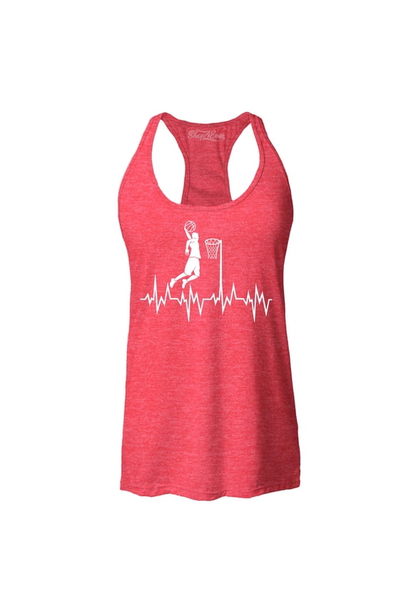 Women's Basketball Player Slam Dunk Heartline Heartbeat Racerback Tank Top Large Red