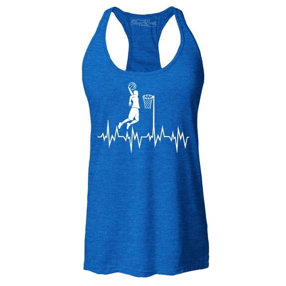 Shop4Ever Women's Basketball Player Slam Dunk Heartline Heartbeat Racerback Tank Top Medium Royal Blue