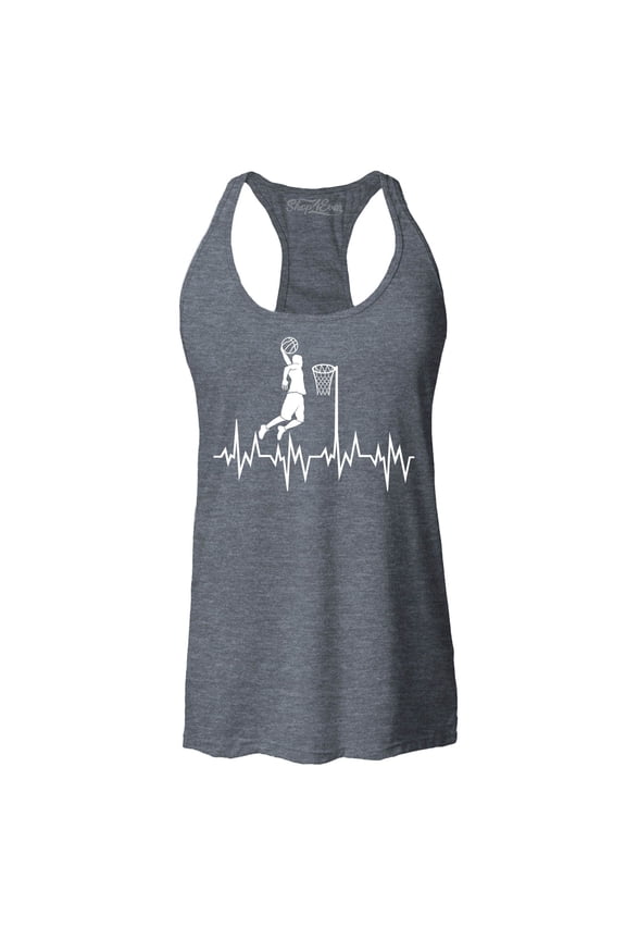 Women's Basketball Player Slam Dunk Heartline Heartbeat Racerback Tank Top Small Charcoal