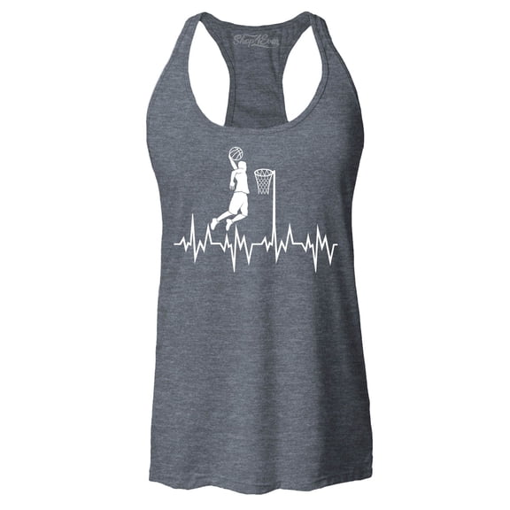Shop4Ever Women's Basketball Player Slam Dunk Heartline Heartbeat Racerback Tank Top X-Large Charcoal