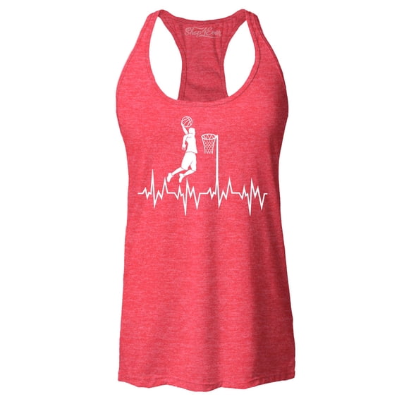 Shop4Ever Women's Basketball Player Slam Dunk Heartline Heartbeat Racerback Tank Top X-Small Red
